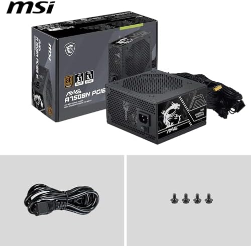 Pro MAG A750BN PCIE5 III Alimentazione PC, 750 W, ATX, 80 Plus Bronzo, ATX 3.1, Compatibile GPU PCIe 5.1, Connettore nativo 12V-2x6 Bicolore, Cavi goffrati