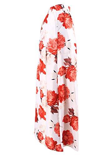 Novia's Choice Women African Floral Print Pleated High Waist Maxi Casual A-Line Skirt(White&Red Flower XXL)