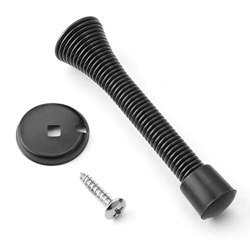 Cauldham 10 Pack Heavy-Duty Spring Door Stop - 3-1/8" Flexible Stopper with Rubber Bumper - Matte Black