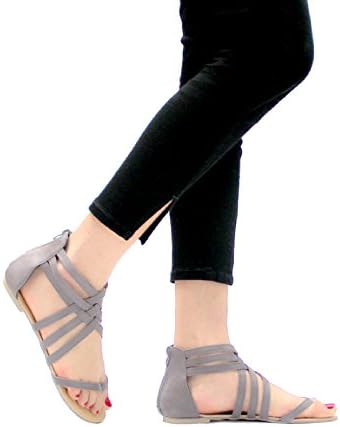 Flat Sandals, Women's Gladiator Fisherman Grey Sandals Plain Shoes Flip Flop AFB009