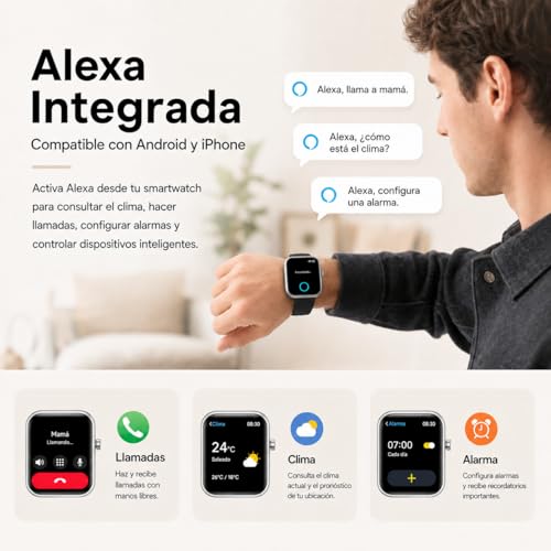 EASYTAO Smartwatch, Reloj Inteligente Hombre, Llamadas por Bluetooth, Monitorización del sueño, con el Asistente de Voz Alexa, Monitoreo de Salud Las 24 Horas, Impermeable IP68, Negro