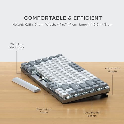 Satechi SM1 75% Mechanical Keyboard, LED Backlit Bluetooth Keyboard, 84 Keys Compact Wireless, Gaming Keyboard for Mac and Windows - Light Grey/White (US-QWERTY LAYOUT)
