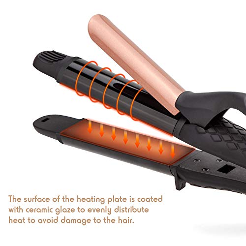 MOCREO Straightener and Curler, Mini Flat Iron Curling Iron Professional 2 in 1 Ceramic Tourmaline Coated Straightening Curling Iron Travel Dual Voltage(BLACK)