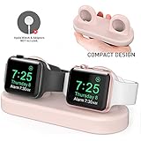 Delidigi Dual iWatch Charging Stand Dock Compatible with Apple Watch Series 5/4/3/2/1(44/42/40/38mm), Supports Nightstand Mode(Pink)