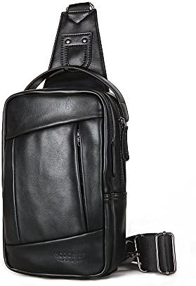 Vintage PU Leather Shoulder Chest Bag Sling Unbalance Backpack Gym Fanny Pack Black