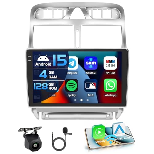 Inefala 4+128G Android 15 Car Radio for Peugeot 307 307CC 307SW 2002-2013, 9'' In-Cell Bildschirm with Wireless Carplay and Android Auto Link Mirror Radio FM/RDS GPS WiFi Bluetooth SWC Backup Camera