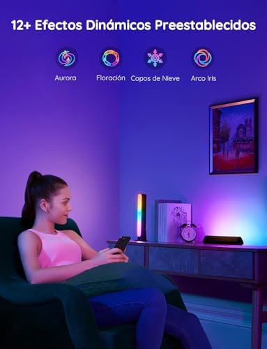 Barras de Luz, Retroiluminación de TV RGBICWW Funciona con Alexa y Google Assistant, Regulable 16 Millones de Colores Para Habitaciones, Decoración de Juegos