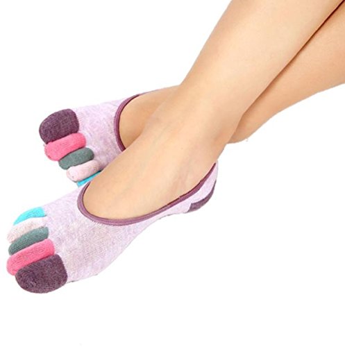 Yoga Socks,Vovotrade Womens 5-Toe Colorful Yoga Gym Non Slip Soft Ventilation Massage Toe Socks (Purple-A)