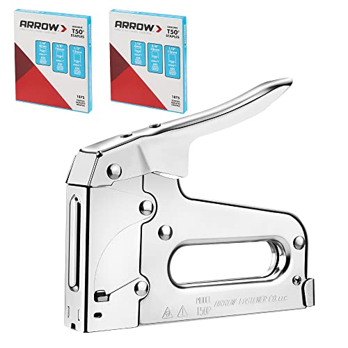 Arrow T50 Heavy Duty Staple Gun Kit, All Chrome Steel Stapler, with