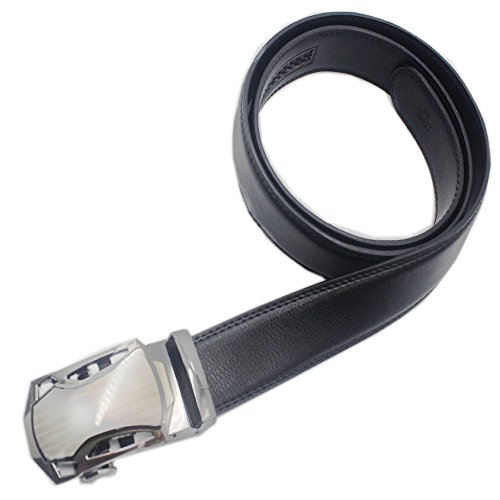 Longda Men's Genuine Leather Belt- Ratchet Black Dress Belt for Men with Automatic Buckle (LD-199ABlack M02)
