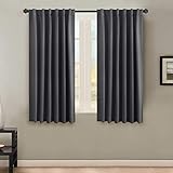 H.VERSAILTEX Solid Insulated Thermal Blackout Grey Curtains Panels Pair - Back Tab/Rod Pocket Window Treatment Drapes for Living Room/Bedroom 52 by 63 Inch - Charcoal Gray