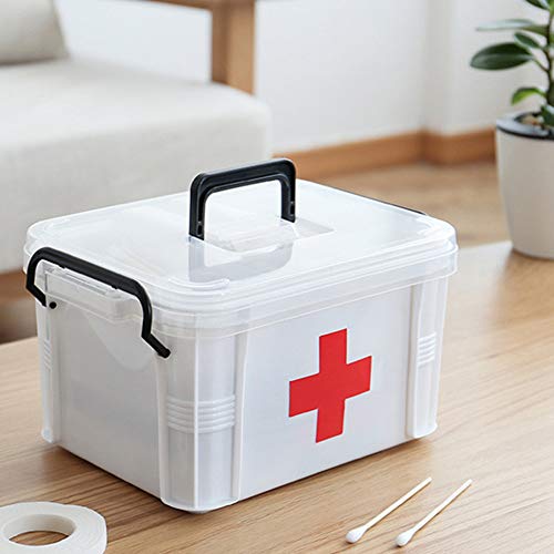 Yunhigh First Aid Kit Box Lockable Medicine Storage Box Family Emergency Kit Cabinet Organizer Detachable Tray & Handle Portable Home Camping Travel Hiking