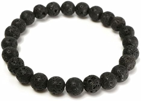 8mm Black Lava Rock Beads Elastic Bracelet For Men