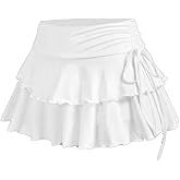 Women's Y2K Tiered Ruffle Mini Fluffy Skirt Built-in Shorts Kawaii Elastic Waist Rave Mesh Furry Skort for Femboy