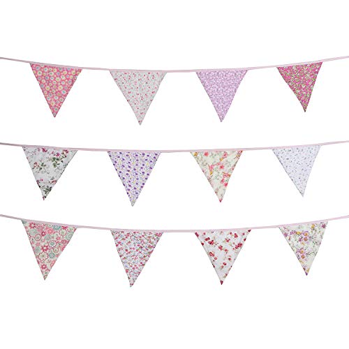 INFEI 10M/32Ft 36 Floral Fabric Triangle Flags Bunting Banner Garlands for Wedding, Birthday Party,  - //coolthings.us