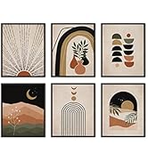 Haus and Hues Boho Framed Art Set of 6 - Mid Century Modern Wall Decor, Mid Century Modern Wall A...
