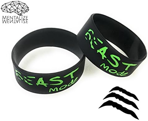 MENTALIZE® Beast Mode | Motivational Silicone Wristbands | Pack of 2 | Fitness Inspirational Wristband Bracelet Set | Extra Wide 8”x1” | Quote