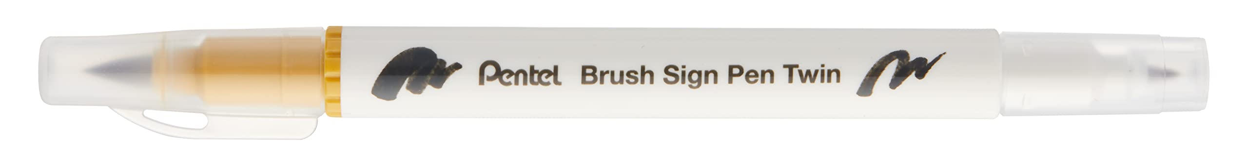 Pentel Brush Sign Pen Twin Tip Gold Ochre - Pack of 10