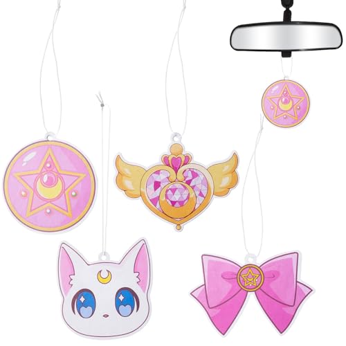 L1rabe Car Air Freshener Anime Moon Cat Artemis Incense Chips, 4 Styles and Scents of Anime Moon Cat Artemis Car Rearview Mirror Pendant Cute Aromatic Accessories Bedroom Closet Shoe Closet Deodorant