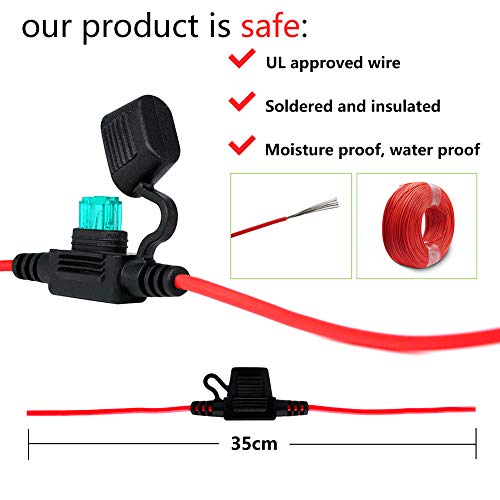 Inline Mini Fuse Holder&Fuse Kit, VANTRONIK Waterproof Mini Car Blade Fuse Holder 30 cm 16AWG Wire With mini Blade Fuse, 6 Pack with 10A, 15A, 20A, 25A, 30A car blade fuse - Thumbnail 4