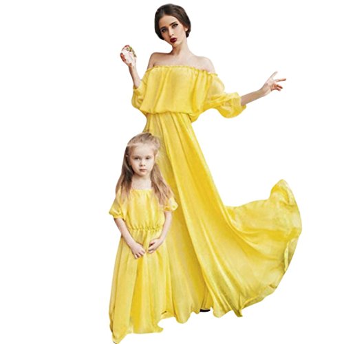Family Photo Shoot Dress Long Holiday Beach Hawaii Dress Women Girls Off Shoulder Dress (XL/women, Yellow)