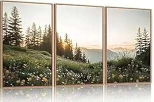 HPNIUB Mountain Canvas Wall Art Set, Framed Forest Nature Wall Decor, 3 Piece Landscape Paintings Artwork, 16x24 Inches Wildf