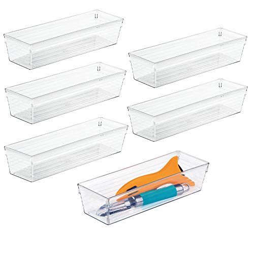 InterDesign Sierra Kitchen Drawer Organizer for Silverware, Spatulas, Gadgets - Set of 6, 3" x 9" x 2", Clear