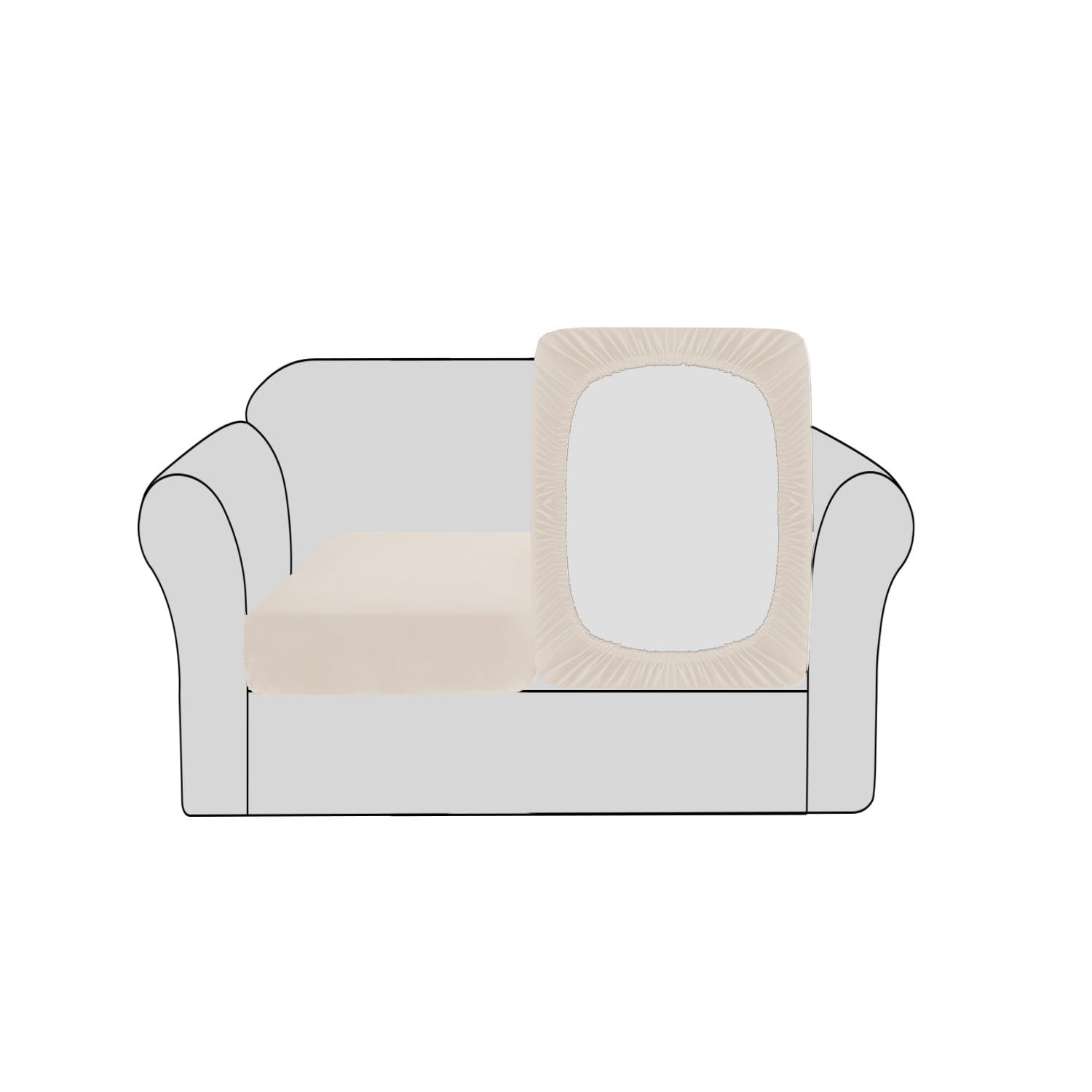 BellaHills Velvet Stretch Sofa Seat Cushion Covers Couch Cushion Covers Modular Seat Covers Furniture Protector Sofa Seat Cover with Elastic Bottom(2 Pieces, Ivory)