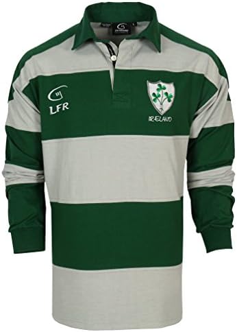 Malham Live for Rugby Shamrock Crest Ireland Cotton Long Sleeve Striped Shirt Green/Grey