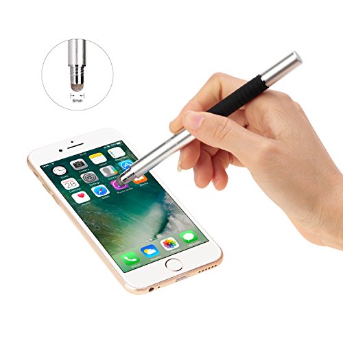 Healcity Premium Capacitive Stylus Pen,Disc & Fiber Tip 2 in 1 Series,Fine Point Stylus Tip,High Sensitivity & Precision,Universal on iPhone/ iPad/ Tablet/laptop and other Touch Screens (Silver)