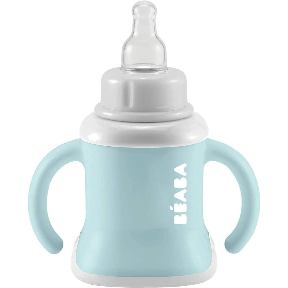 Béaba Baby Training Cup, Bottle/Water Bottle/Cup Function, Non-Leak, Easy Grip, Ergonomic, Straw, Evoluclip 3 in 1, Cap, Airy Green