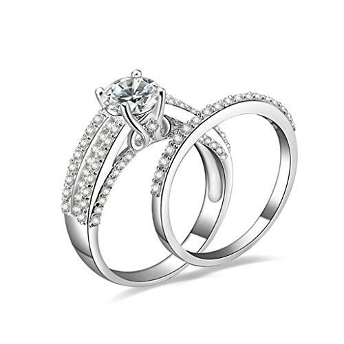 Bishilin Silver Plated Cubic Zirconia Inlaid Wedding Band Engagement Ring Eternity Size 9.5