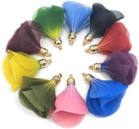 20Pcs Cloth Flower Handmade Tiny Soft Tassels Mini Tassels,Colorful Tassels, Earring Tassels Assorted Colors Randomly (51)