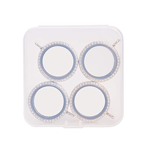 WANDIC Rhinestone Photo Charm, 4 Pcs Round Crystal Photo Pendant Bridal Wedding Bouquet Charms Memory Locket for 2 Pictures