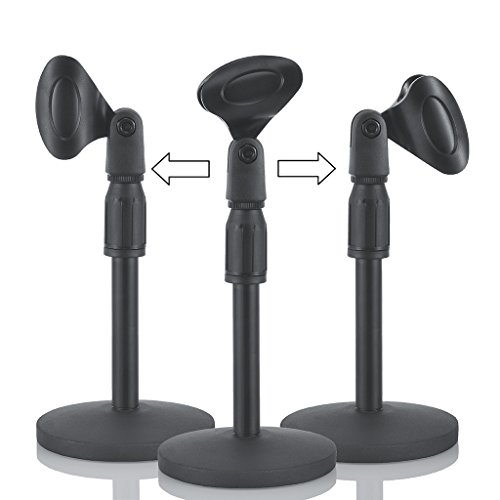 2 Pack Universal Desktop Microphone Stand Knob Structure Heavy Iron Base Adjustable Tabletop MIC Stand with Microphone Clip Black - Thumbnail 4