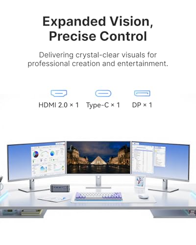 THOMSON K3 Mini PC, АMD Ryzen 7 7730U (8C/16T, up to 4.5GHz), 16GB DDR4 512GB M.2 SSD Mini Computer W-11 Pro, WiFi 6, BT5.2, 4K Triple Screen Mini Tower PC and VESA for Office/Design/School.