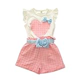 PanDaDa Girls Clothing Sets Ruffled Sleeveless Tops T Shirt Plaid Shorts Vest