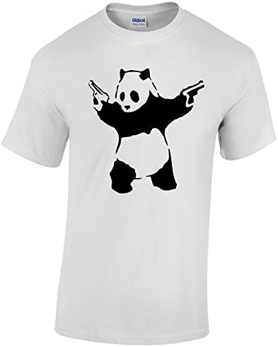 Raw Garments Urban Panda with Guns, Great Gift T-shirt White Medium