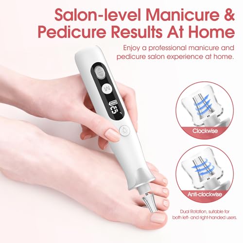 Electric Nail Drill,Professional Manicure Pedicure, Portable Cordless Rechargeable Nails File Machine for Gel/Acrylic/Natural/Thick Toe Nails with 10 Adjustable Speed 15000RPM 10 Bits 60 Sanding Bands