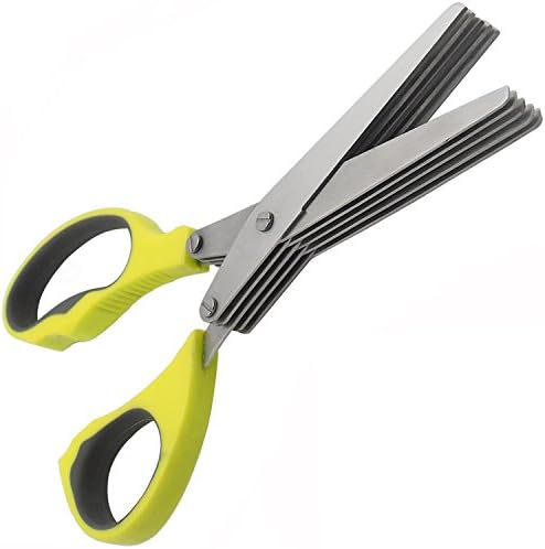 AUYE Herb Scissors Stainless Steel-Multipurpose Kitchen Shears 5 Blade with Cleaning Brush-Ergonomic Design Heavy Duty Durable Culinary Cutter with Sharp Blade