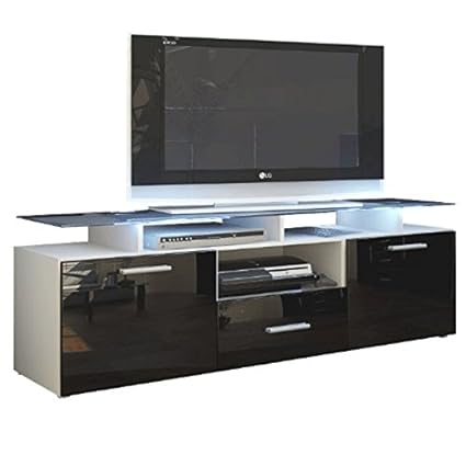 Kofkever Milano 1002 Moderno Mobile Porta Tv Bianco E Nero Lucido Brillante Sala Soggiorno Salotto