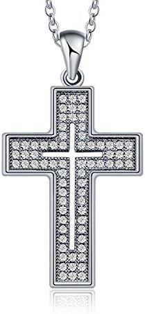 AKVODE 18K Gold Plated AAA Cubic Zirconia Cross Necklace for Women Jewelry (White Gold)