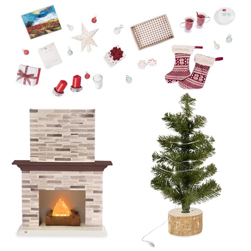 Our Generation Dollhouse Holiday Celebration Set, Fireplace and Tree, Large