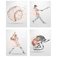 Summit Designs Baseball Geometric Wall Art Prints - Particle Silhouette - Set of 4 (8x10) Poster Photos - Bedroom - Man Cave Decor