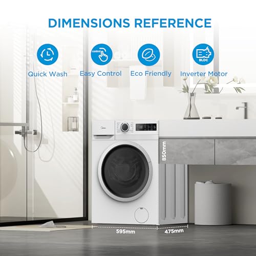 Midea 8KG Front Load Washing Machine With BLDC Inverter Motor, 1400 RPM, 15 Programs, Fully Automatic Washer With Lunar Dial, Integrated Digital Control-LED Display, Water Cube Drum - MF110W80B/W-GCC