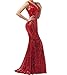 LanierWedding Women's Mermaid Bridesmaid Prom Dresses With Sequins - Plus Size 10 Red