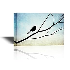 Canvas Wall Art - A Bird Standing on a Tree Branch - Gallery Wrap Modern Home Art | Ready to Hang - 12x18 inches