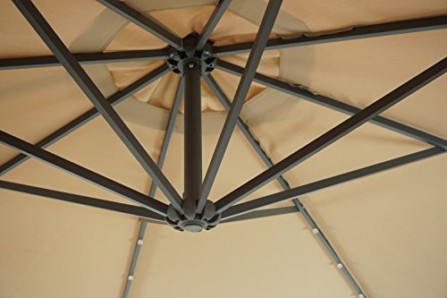 Sun-Ray 811044 10' Round Cantilever 8-Rib Offset Solar Patio Umbrella 24 LED Lights, Crank with Adjustable Tilt, Cross Base, Aluminum Frame, 10 ft, Taupe/Beige - Thumbnail 3