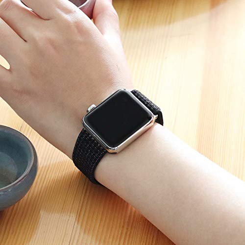 HILIMNY Compatible for Apple Watch Band 42mm 44mm, New Nylon Sport Loop, Adjustable Closure Wrist Strap, Replacement Band Compatible for iWatch Series 4 3 2 1(42mm 44mm, Black Nike)