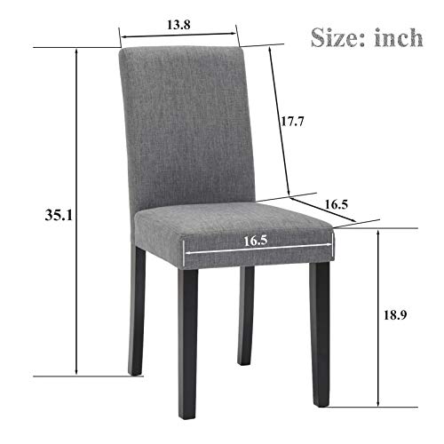 Upholstered Dining Chairs with Solid Wooden Legs, Modern Stylish Fabric Padded Parsons Chairs Set of 4 (Gray)